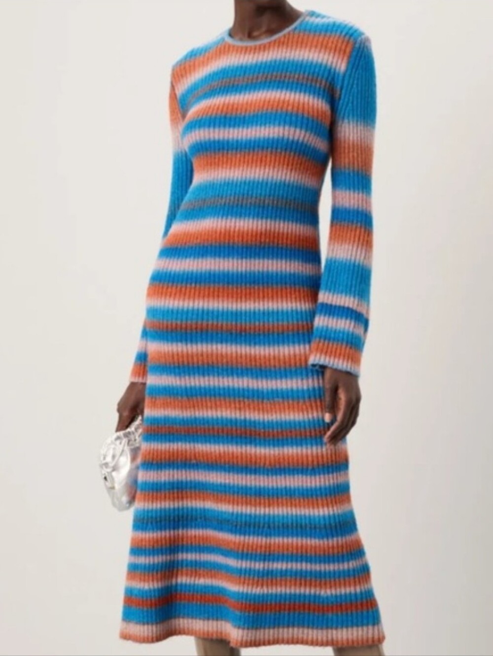 Simon Miller Striped Ribbed Midi Dress in Blue and Orange
